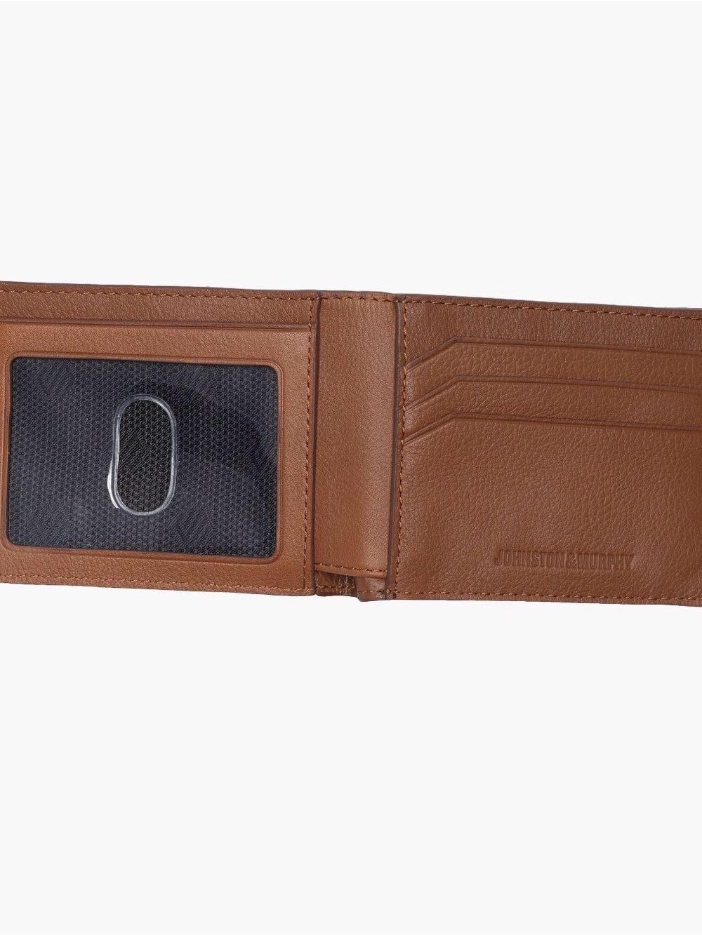 Johnston & Murphy Tan Brown Leather Bifold Wallet with ID Window